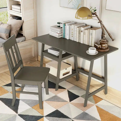 Writing Desk with Chair | 47" W | Grey & White | Transitional Home Office Desk