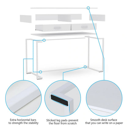 40 Inches Computer Desk White and Gold Desk with 2 Drawers