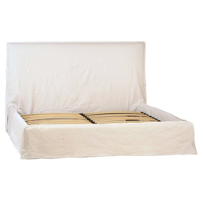 Stetson Ivory Linen Upholstered Slipcover Style Platform Panel Bed, Eastern King