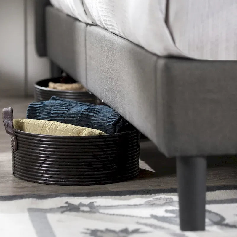 Priage by ZINUS Grey Upholstered Square Stitched Platform Bed Frame