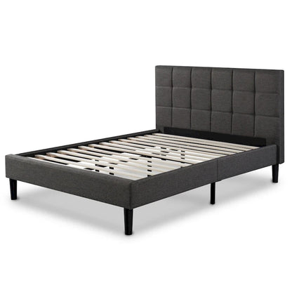 Priage by ZINUS Grey Upholstered Square Stitched Platform Bed Frame