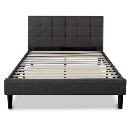 Priage by ZINUS Grey Upholstered Square Stitched Platform Bed Frame