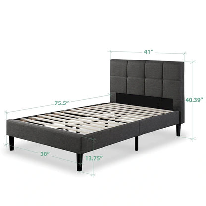 Priage by ZINUS Grey Upholstered Square Stitched Platform Bed Frame
