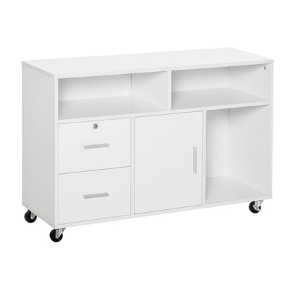 HOMCOM Printer Stand: Mobile Office Cabinet Organizer with Wheels and Drawer, White
