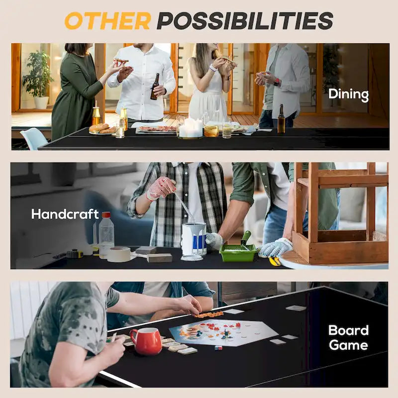 Soozier Full Size Ping Pong Table, Folds into Quarters, Portable Table Tennis Table with Net, Paddles, Balls, MDF, Charcoal Gray