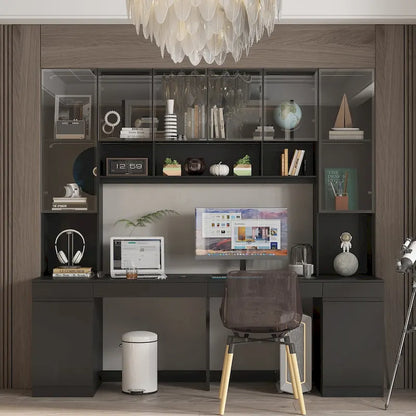 90.6W Spacious Double Desk Workstation w/Ample Storage for Two Table