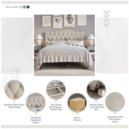 CraftPorch Classic Linen Button Tufted Upholstered Platform Bed