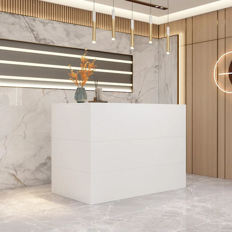 55.9-inch L-shaped Black or White Marbled Wood Reception Desk