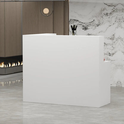 55.9-inch L-shaped Black or White Marbled Wood Reception Desk