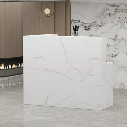 55.9-inch L-shaped Black or White Marbled Wood Reception Desk