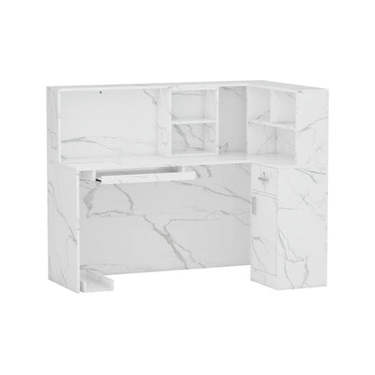 55.9-inch L-shaped Black or White Marbled Wood Reception Desk