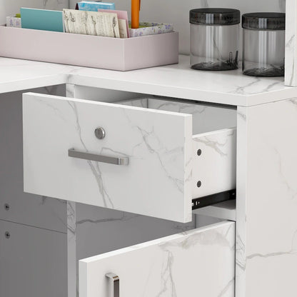55.9-inch L-shaped Black or White Marbled Wood Reception Desk