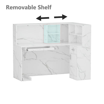 55.9-inch L-shaped Black or White Marbled Wood Reception Desk