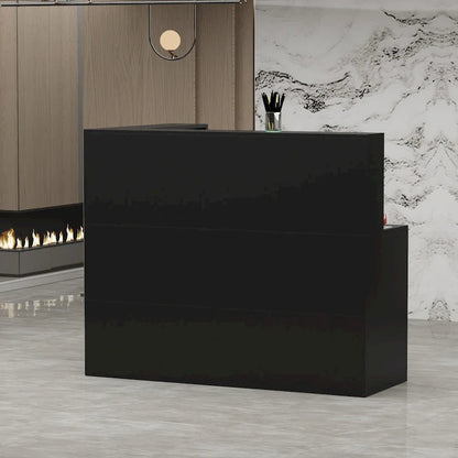 55.9-inch L-shaped Black or White Marbled Wood Reception Desk