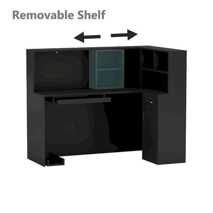 55.9-inch L-shaped Black or White Marbled Wood Reception Desk