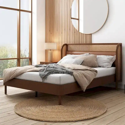 Rattan Wood Platform Queen Bed