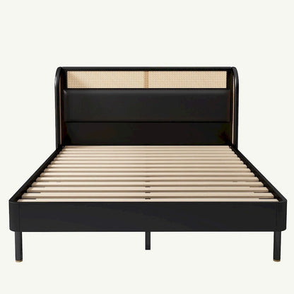 Rattan Wood Platform Queen Bed
