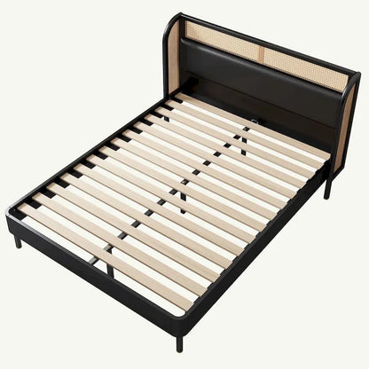 Rattan Wood Platform Queen Bed
