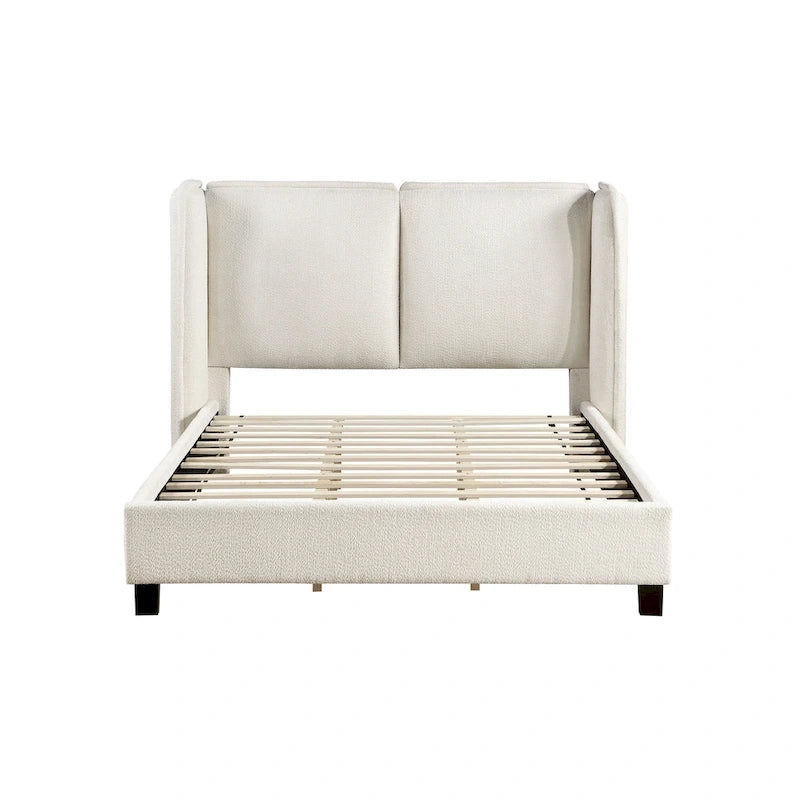 Janna Modern Boucle Fabric Queen-size Platform Bed with Wingback Headboard by Furniture of America