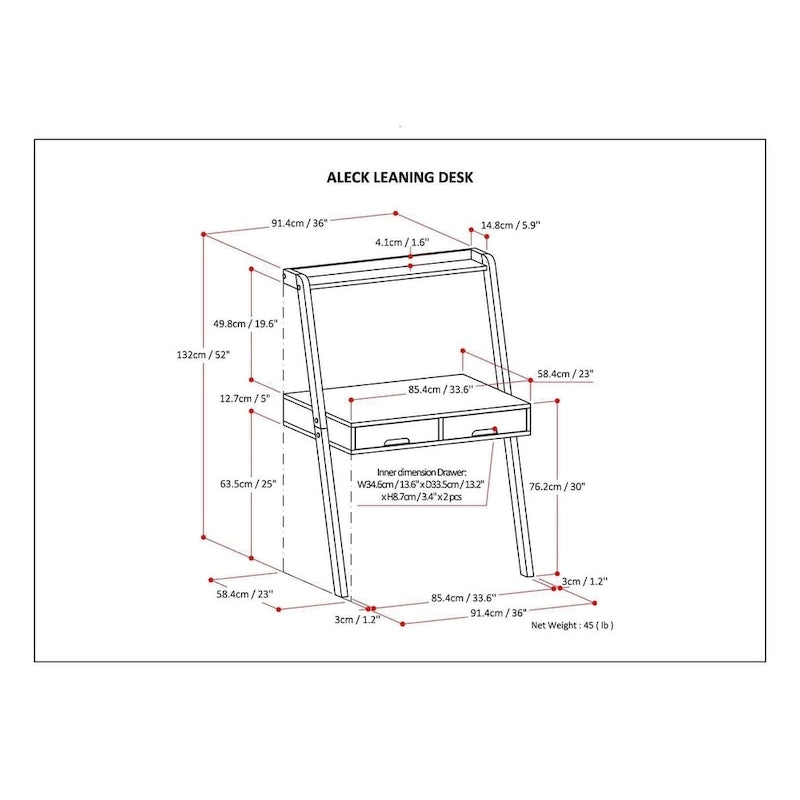 WYNDENHALL Darren SOLID WOOD Contemporary 36 inch Wide Modern Leaning Desk in Warm Walnut Brown