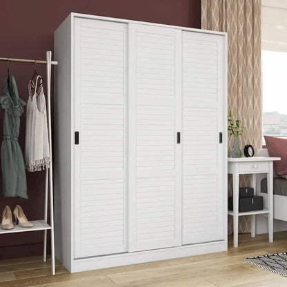 Palace Imports 100% Solid Wood Wall Closet System of Wardrobe Armoires with Mirrored, Louvered or Raised Panel Sliding Doors