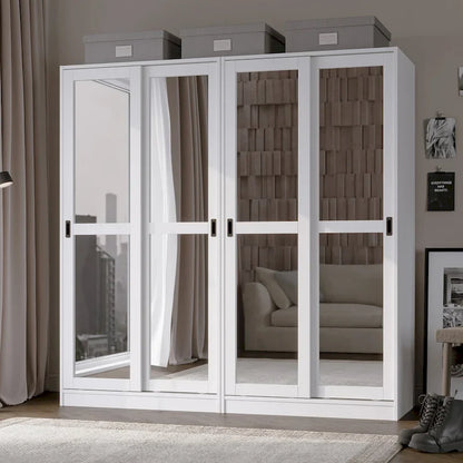 Palace Imports 100% Solid Wood Wall Closet System of Wardrobe Armoires with Mirrored, Louvered or Raised Panel Sliding Doors