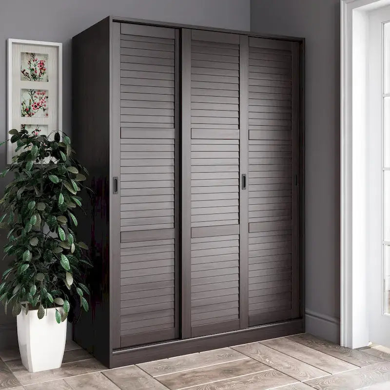 Palace Imports 100% Solid Wood Wall Closet System of Wardrobe Armoires with Mirrored, Louvered or Raised Panel Sliding Doors