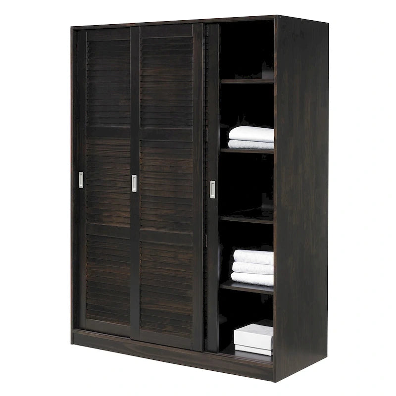 Palace Imports 100% Solid Wood Wall Closet System of Wardrobe Armoires with Mirrored, Louvered or Raised Panel Sliding Doors