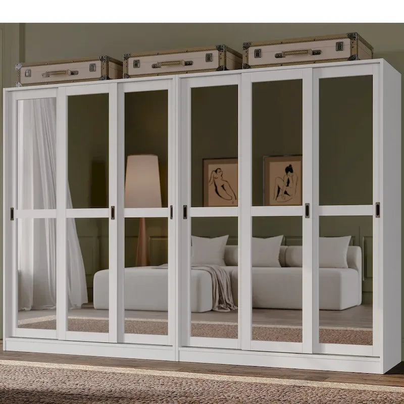 Palace Imports 100% Solid Wood Wall Closet System of Wardrobe Armoires with Mirrored, Louvered or Raised Panel Sliding Doors