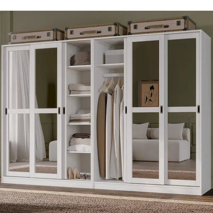 Palace Imports 100% Solid Wood Wall Closet System of Wardrobe Armoires with Mirrored, Louvered or Raised Panel Sliding Doors