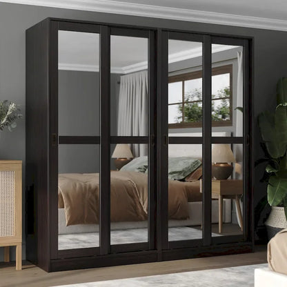 Palace Imports 100% Solid Wood Wall Closet System of Wardrobe Armoires with Mirrored, Louvered or Raised Panel Sliding Doors