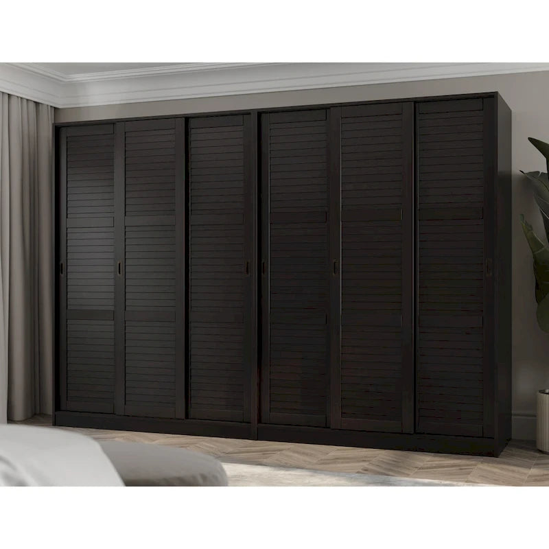 Palace Imports 100% Solid Wood Wall Closet System of Wardrobe Armoires with Mirrored, Louvered or Raised Panel Sliding Doors