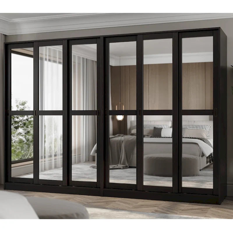 Palace Imports 100% Solid Wood Wall Closet System of Wardrobe Armoires with Mirrored, Louvered or Raised Panel Sliding Doors