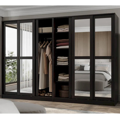 Palace Imports 100% Solid Wood Wall Closet System of Wardrobe Armoires with Mirrored, Louvered or Raised Panel Sliding Doors