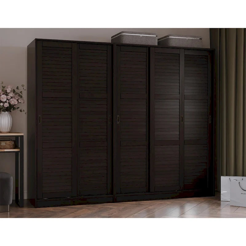 Palace Imports 100% Solid Wood Wall Closet System of Wardrobe Armoires with Mirrored, Louvered or Raised Panel Sliding Doors