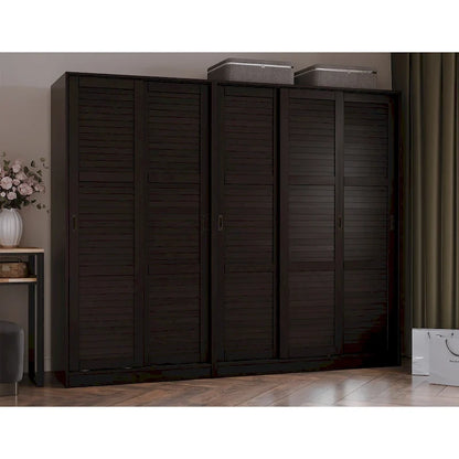 Palace Imports 100% Solid Wood Wall Closet System of Wardrobe Armoires with Mirrored, Louvered or Raised Panel Sliding Doors