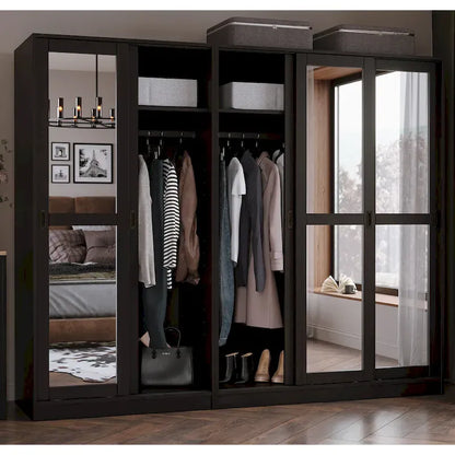 Palace Imports 100% Solid Wood Wall Closet System of Wardrobe Armoires with Mirrored, Louvered or Raised Panel Sliding Doors