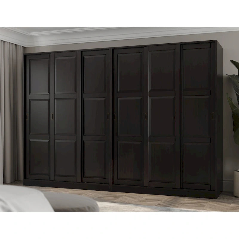 Palace Imports 100% Solid Wood Wall Closet System of Wardrobe Armoires with Mirrored, Louvered or Raised Panel Sliding Doors