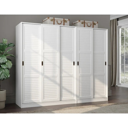 Palace Imports 100% Solid Wood Wall Closet System of Wardrobe Armoires with Mirrored, Louvered or Raised Panel Sliding Doors