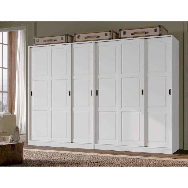 Palace Imports 100% Solid Wood Wall Closet System of Wardrobe Armoires with Mirrored, Louvered or Raised Panel Sliding Doors