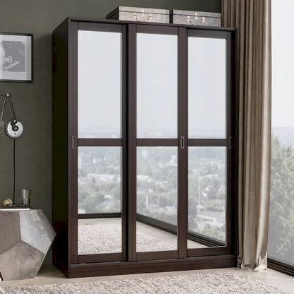 Palace Imports 100% Solid Wood Wall Closet System of Wardrobe Armoires with Mirrored, Louvered or Raised Panel Sliding Doors