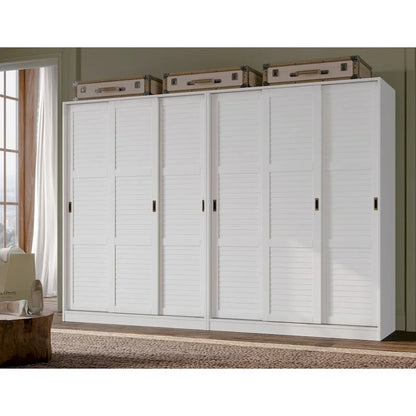 Palace Imports 100% Solid Wood Wall Closet System of Wardrobe Armoires with Mirrored, Louvered or Raised Panel Sliding Doors
