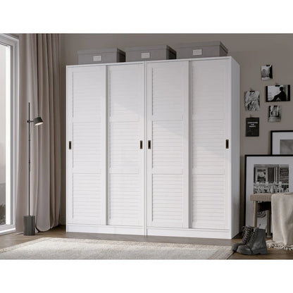 Palace Imports 100% Solid Wood Wall Closet System of Wardrobe Armoires with Mirrored, Louvered or Raised Panel Sliding Doors
