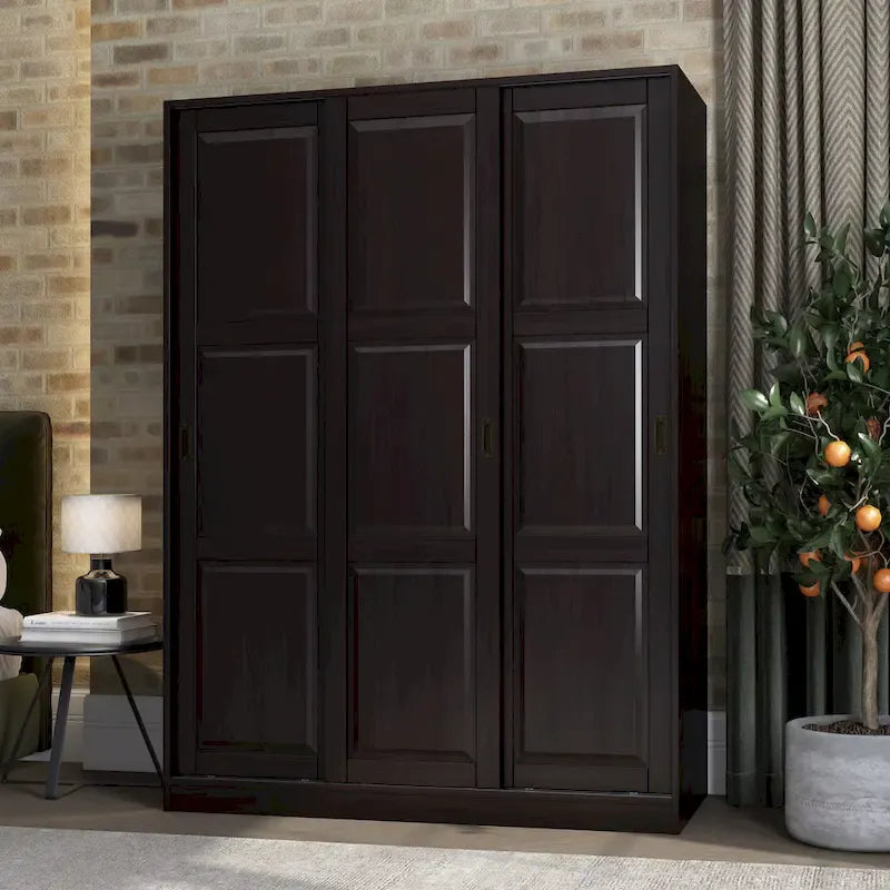 Palace Imports 100% Solid Wood Wall Closet System of Wardrobe Armoires with Mirrored, Louvered or Raised Panel Sliding Doors