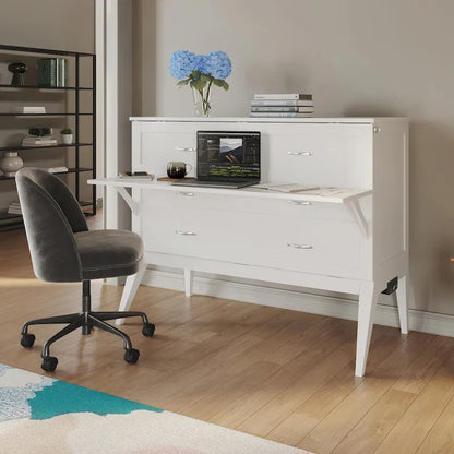 Northampton Full Murphy Bed Desk with Mattress in White
