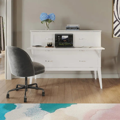 Northampton Full Murphy Bed Desk with Mattress in White