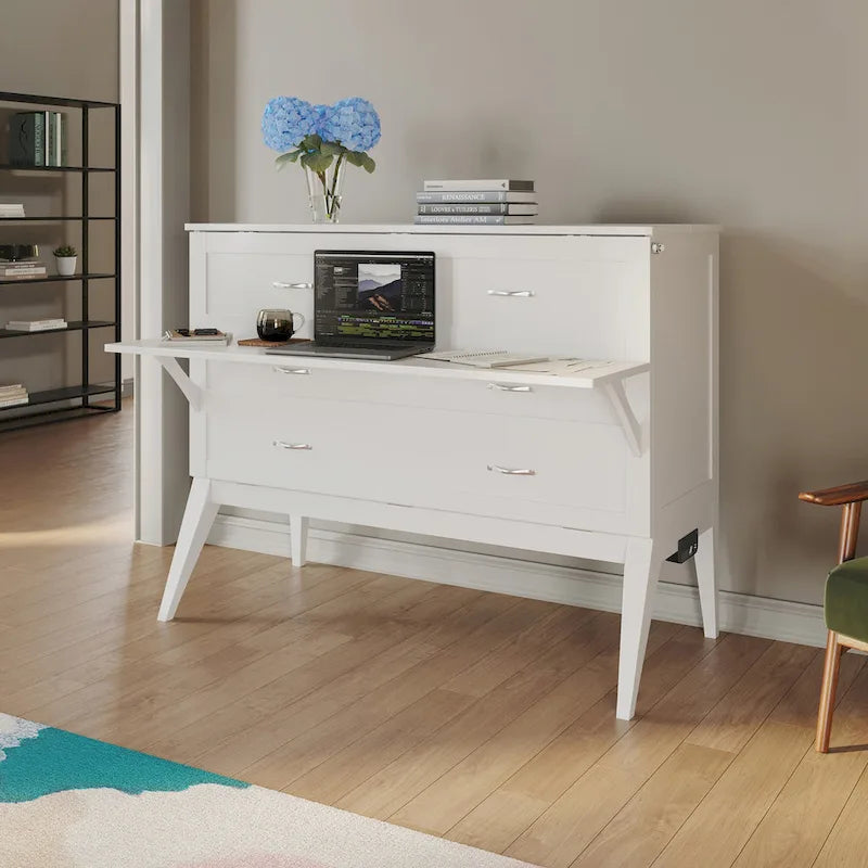 Northampton Full Murphy Bed Desk with Mattress in White