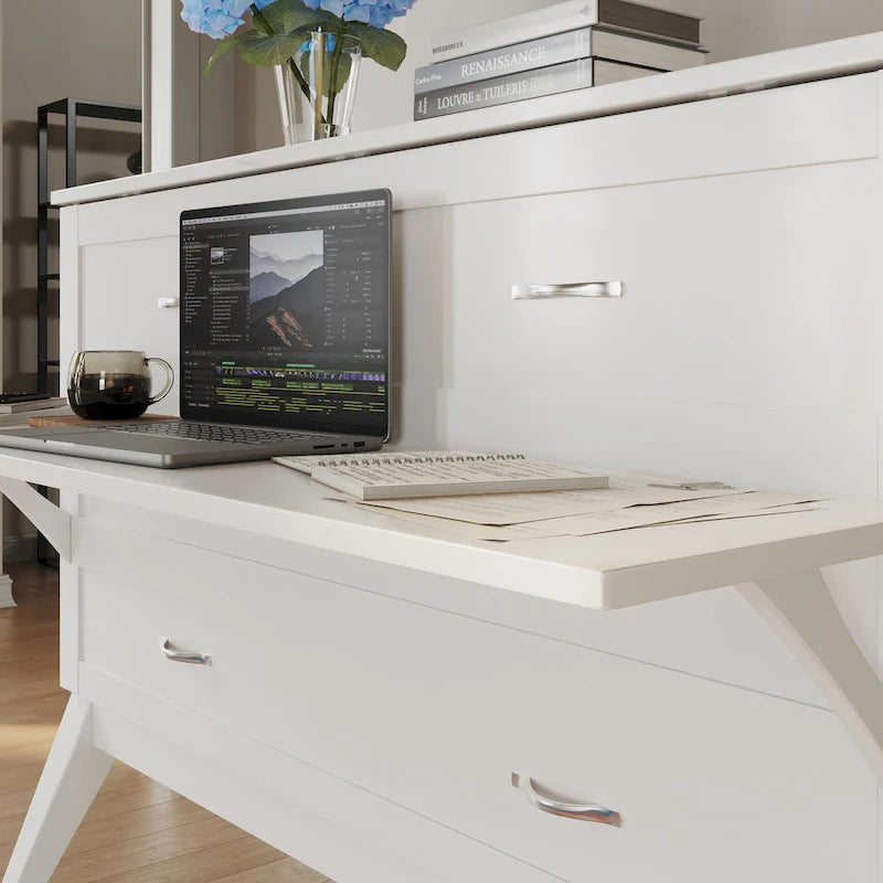 Northampton Full Murphy Bed Desk with Mattress in White