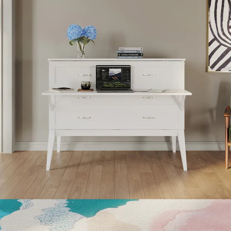 Northampton Full Murphy Bed Desk with Mattress in White