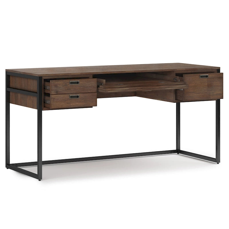 WYNDENHALL Brandt SOLID ACACIA WOOD Modern Industrial 60 inch Wide Desk in Rustic Natural Aged Brown